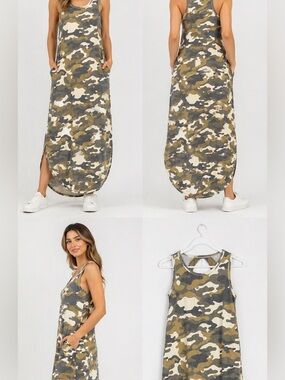 MTS Camo Maxi Dress in Olive and Gray - sz small